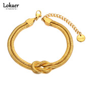 Lokaer titán rozsdamentes acél kígyó lánc karkötők Divatos kétrétegű, geometrikus csomós karkötő nőknek Браслет B22036