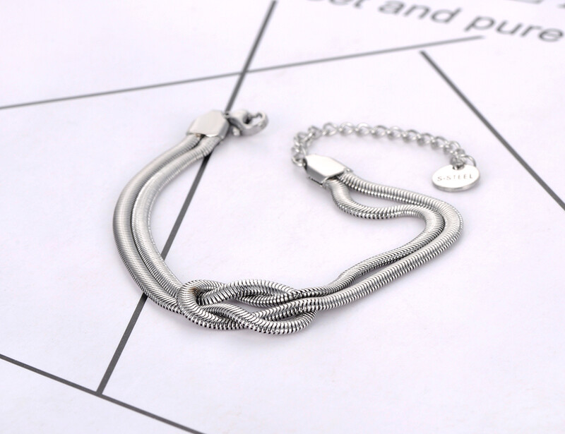 Lokaer titán rozsdamentes acél kígyó lánc karkötők Divatos kétrétegű, geometrikus csomós karkötő nőknek Браслет B22036