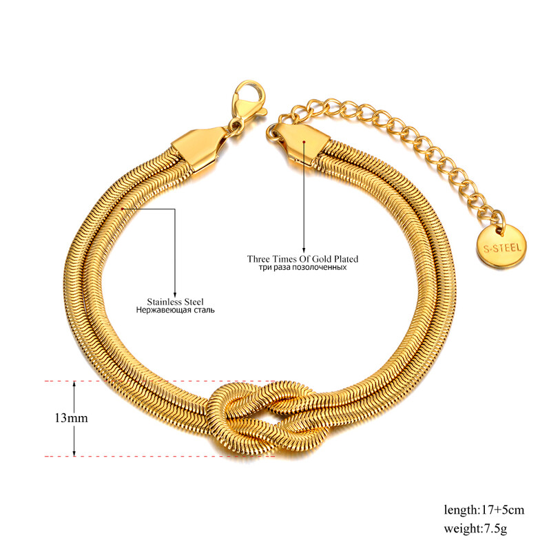 Lokaer titán rozsdamentes acél kígyó lánc karkötők Divatos kétrétegű, geometrikus csomós karkötő nőknek Браслет B22036