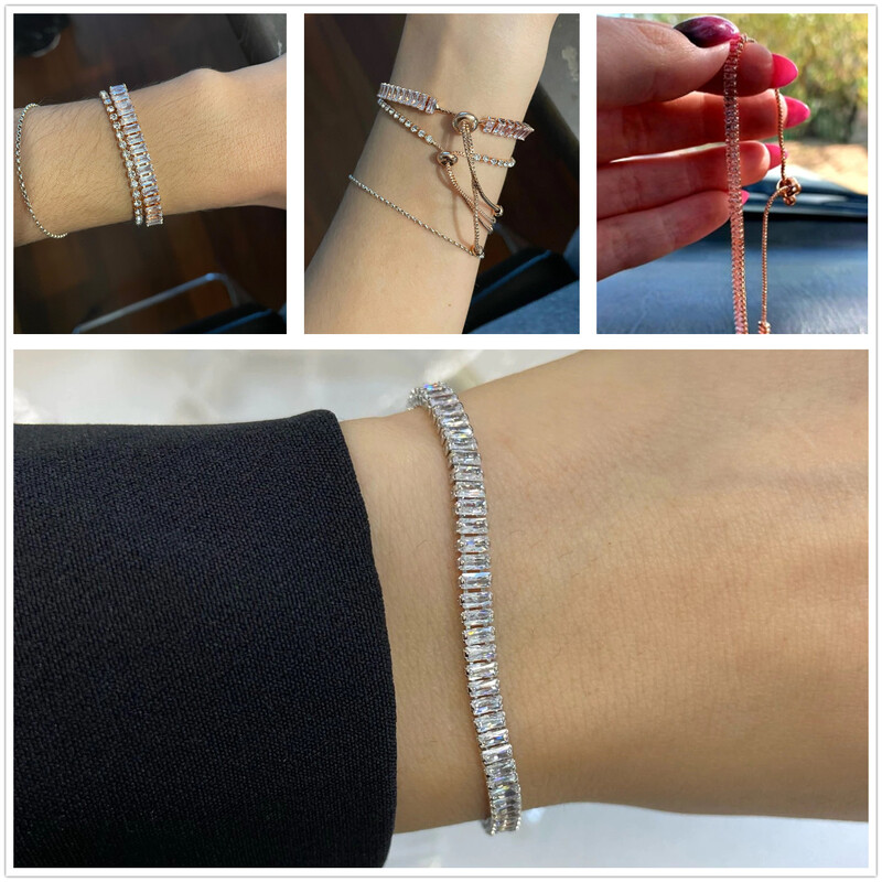 ZHOUYANG Brățări de tenis pentru femei, bijuterii de zircon cu scânteie, culoare aur roz, cadou pentru prieteni, lucrate manual, bijuterii drăguțe, comerț cu ridicata H017