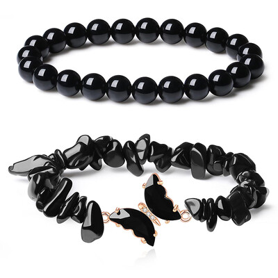 2 τμχ Βραχιόλια πεταλούδας Θεραπευτικά κρύσταλλα Βραχιόλια για γυναίκες Φυσικός πολύτιμος λίθος 8 χιλιοστών Βραχιόλι με χάντρες κρύσταλλο Δώρο γενεθλίων