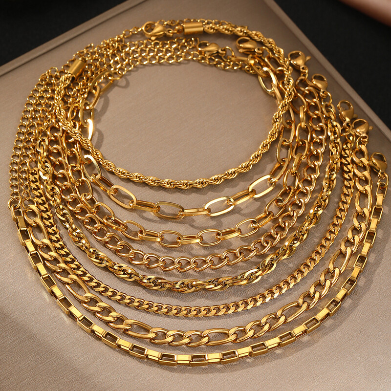 Nerūsējošā tērauda rokassprādzes komplekts, jauns, daudzveidīgs, pieskaņots ķēdes regulējams populārs aproču komplekts sievietēm rotaslietas ballītes dāvanai