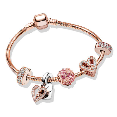 „Buipoey“ sidabru dengtos širdies pakabuko pakabuko žavesio apyrankės moterims Originalios mergaičių princesės karūnos apyrankės su karoliukais Žmonos papuošalai