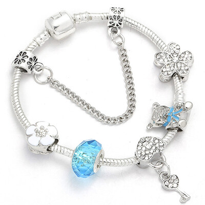 „Buipoey“ sidabru dengtos širdies pakabuko pakabuko žavesio apyrankės moterims Originalios mergaičių princesės karūnos apyrankės su karoliukais Žmonos papuošalai