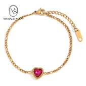 MamacitaSlay Brățări populare din oțel inoxidabil cu inimă roșie cu lanț Figaro pentru femei Bijuterii placate cu aur rezistente la apă Cadouri