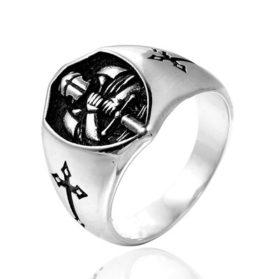 Férfi gyűrűk rozsdamentes acél vörös páncél pajzsos lovag templomos keresztes keresztes gyűrű punk ékszerek