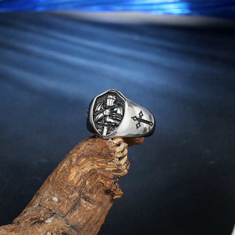 Мъжки пръстени от неръждаема стомана, червена броня, щит, рицар, тамплиер, кръстоносец, кръст, пръстен, пънк бижута