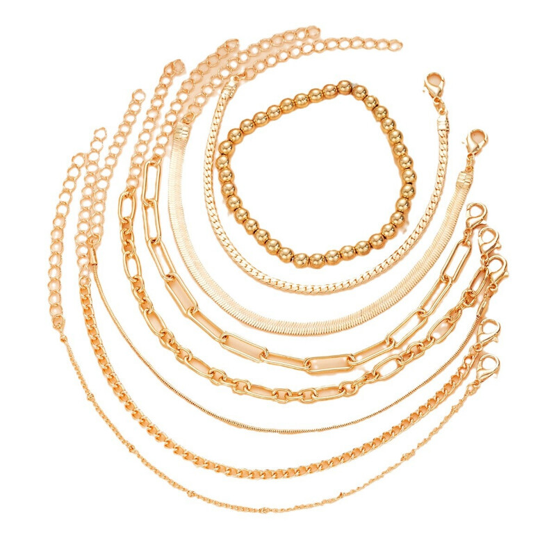 Brățări din aur pentru femei și fete adolescente, set de brățări delicate placate cu aur de 14K, brățări cu lanț stratificat, pachet de bijuterii, cadouri pentru ea