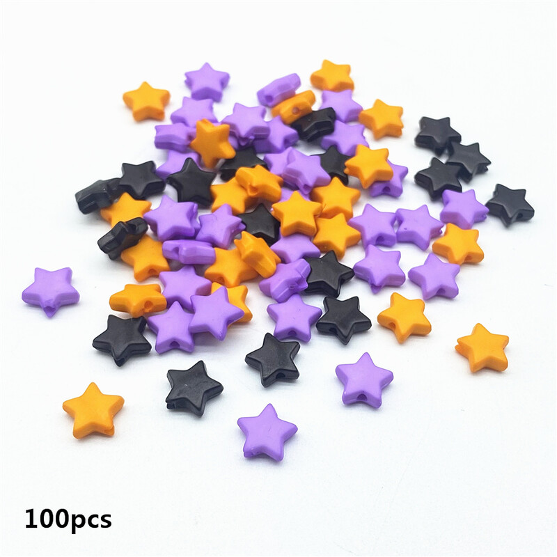 100db Halloween színű csillag alakú akril gyöngyök barkács ékszerkészítéshez