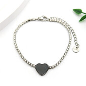 Fekete szív szerelmes karkötő női lányoknak fehér strasszok rozsdamentes acél ezüst színű elegáns parti kézi lánc ékszerek