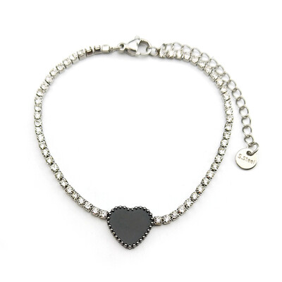 Fekete szív szerelmes karkötő női lányoknak fehér strasszok rozsdamentes acél ezüst színű elegáns parti kézi lánc ékszerek