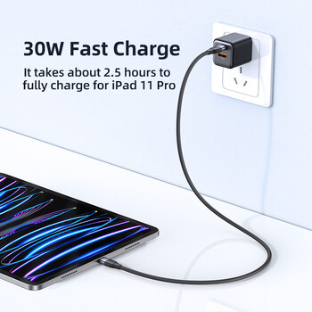 USAMS Dual USB Fast Charger 30W Type C PD Quick Charge 3.0 Phone Charge for iPhone 15 14 13 12 11 Pro Max Xiaomi Samsung Tablet