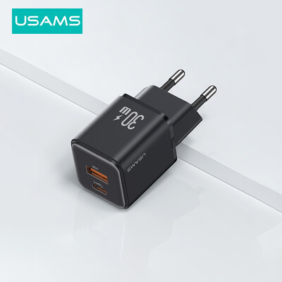 USAMS Dual USB Fast Charger 30W Type C PD Quick Charge 3.0 Phone Charge for iPhone 15 14 13 12 11 Pro Max Xiaomi Samsung Tablet