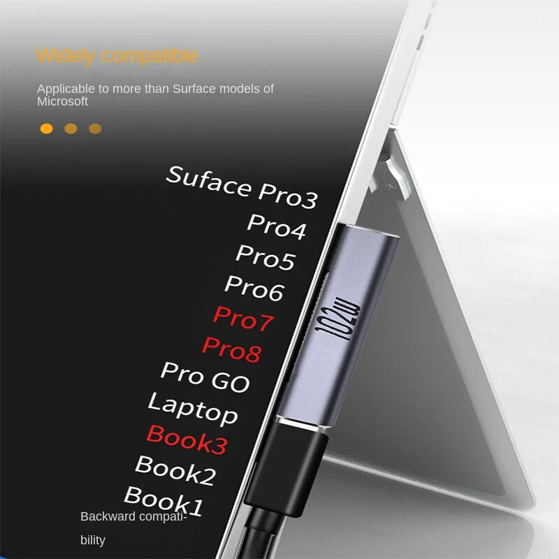 102W 6.8A PD конвертор за бързо зареждане за Microsoft Surface Pro X 8 7 6 5 4 3 Go Book USB C зарядно устройство Магнитен захранващ адаптер