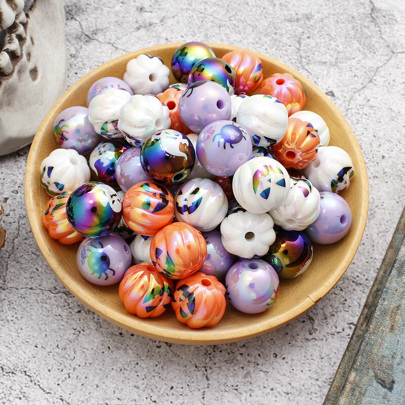 10 bucăți/set Festivalul de Halloween Fericit Mărgele Dovleac Fantomă Păianjen drăguț pentru realizarea de bijuterii cu efect UV Mărgele mari Decorare DIY