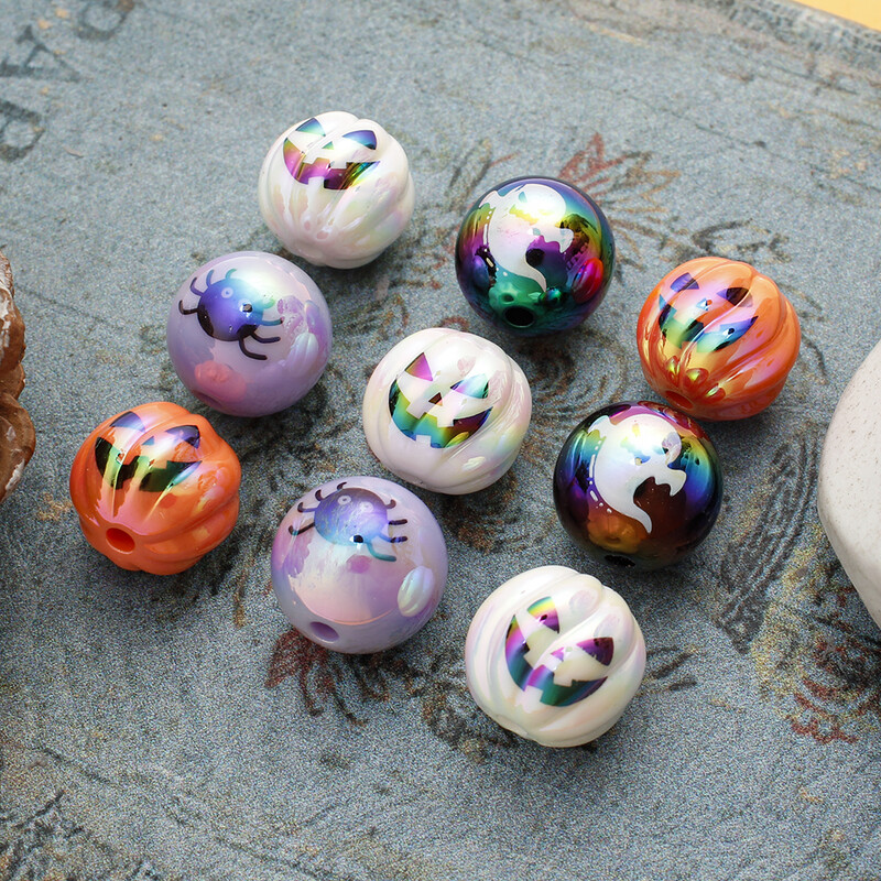 10 bucăți/set Festivalul de Halloween Fericit Mărgele Dovleac Fantomă Păianjen drăguț pentru realizarea de bijuterii cu efect UV Mărgele mari Decorare DIY