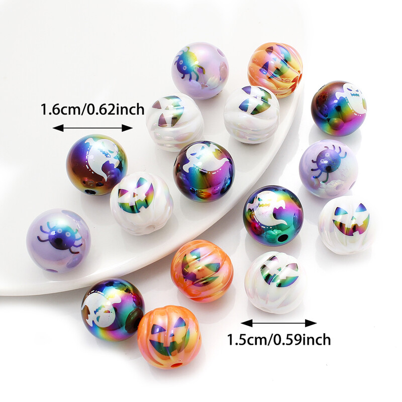 10 bucăți/set Festivalul de Halloween Fericit Mărgele Dovleac Fantomă Păianjen drăguț pentru realizarea de bijuterii cu efect UV Mărgele mari Decorare DIY