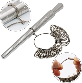 Yasumai Rould Ring Mandrel Metal Ring Sizer Gauge Комплект с бижутерски гумен чук Mallet Ring Инструмент за измерване на пръста