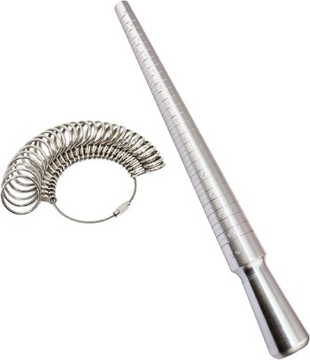 Yasumai Rould Ring Mandrel Metal Ring Sizer Gauge Комплект с бижутерски гумен чук Mallet Ring Инструмент за измерване на пръста