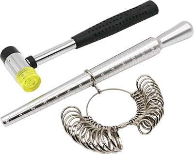 Yasumai Rould Ring Mandrel Μεταλλικό Δαχτυλίδι Sizer Gauge σετ με κοσμηματοπωλεία Λαστιχένιο σφυρί δαχτυλίδι μέτρησης εργαλείου μέτρησης μεγέθους δακτύλου