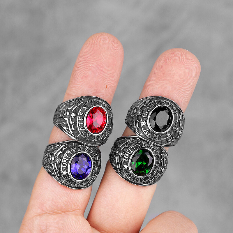 Nerūdijančio plieno vyriški žiedai Kalnų krištolas Jungtinių Valstijų armijos punk hiphopas dviratininkams, vaikinams, papuošalams, kūrybiškumo dovanoms, didmeninei prekybai