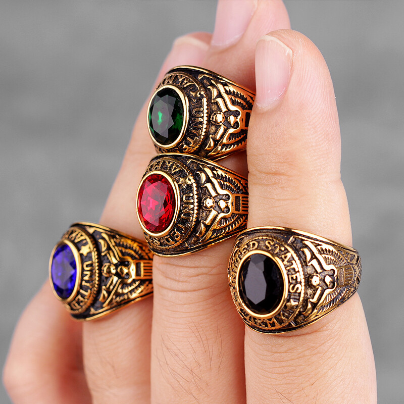 Nerūdijančio plieno vyriški žiedai Kalnų krištolas Jungtinių Valstijų armijos punk hiphopas dviratininkams, vaikinams, papuošalams, kūrybiškumo dovanoms, didmeninei prekybai