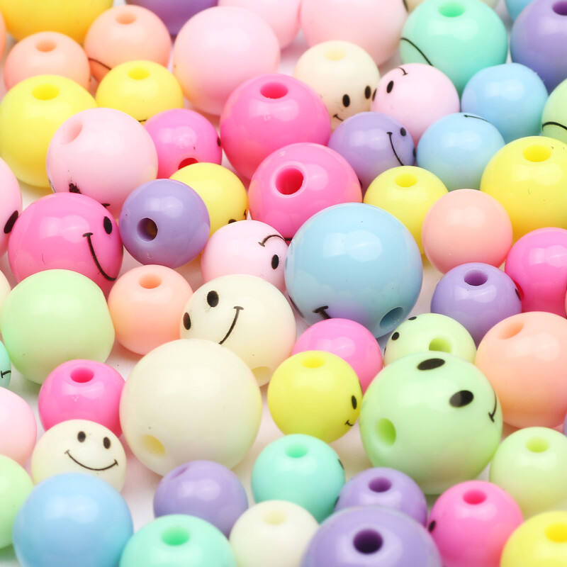 8/10/12mm Mărgele acrilice de culoare bomboană amestecată bile rotunde acrilice zâmbitoare Mărgele distanțiere pentru brățări, bijuterii, accesorii diy