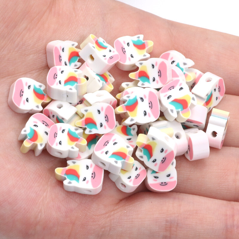 20/50/100 τμχ Cartoon Unicorn Beads Polymer Clay Spacer Beads for Diy Phone Chain βραχιόλι Κολιέ Κοσμήματα κατασκευής αξεσουάρ