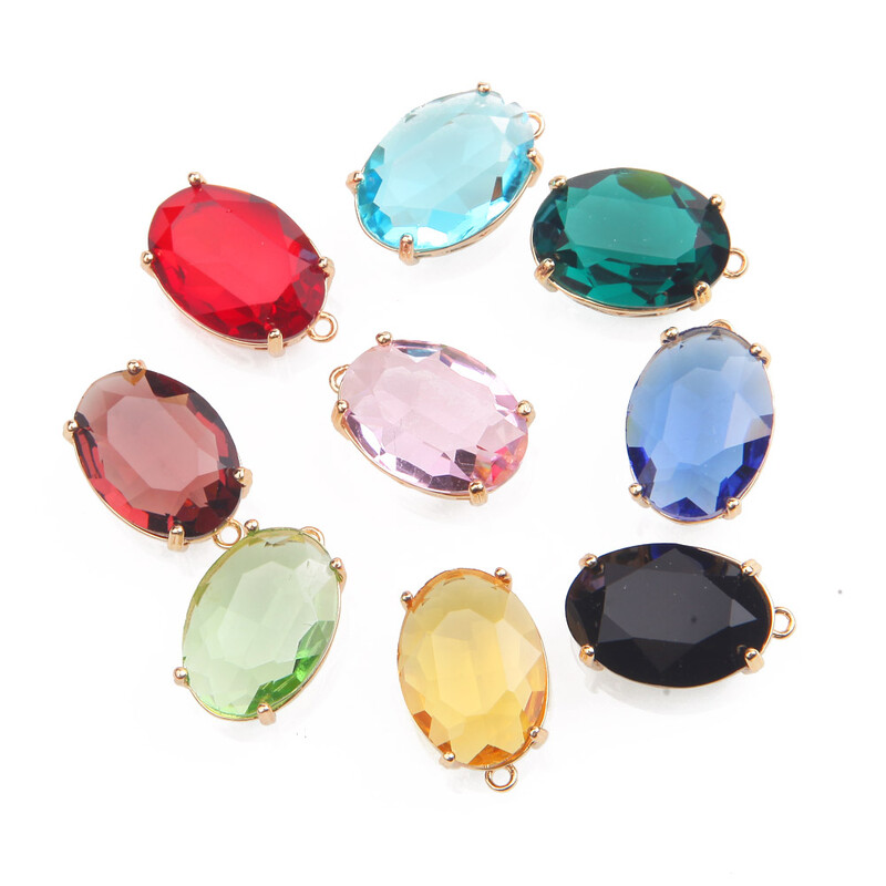 4PCS Otmjeni ovalni stakleni fasetirani privjesci Privjesak za izradu nakita Ogrlica Nalazi DIY Ručno izrađeni pribor od mesinga 13*20 mm