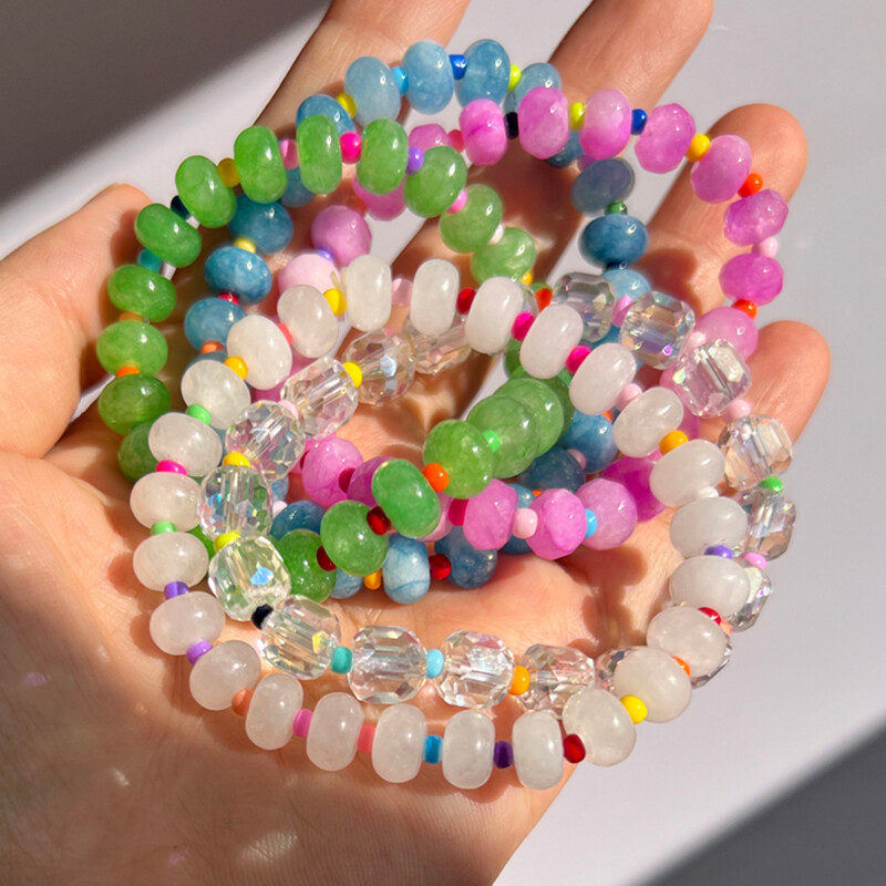 Brățară elastică din piatră colorată naturală Brățări cu margele de culoare degradată pentru femei, bijuterii de modă reglabile lucrate manual