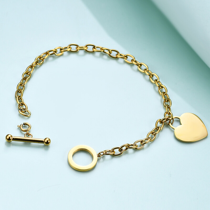 Női karkötők 316L rozsdamentes acél lánc üres szívvarázs karkötő női rózsa arany színű női karkötő ajándék