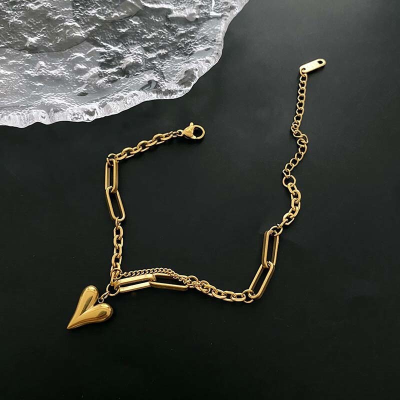 2024-es új divatos arany színű szív bojtos függő karkötő női rozsdamentes acél fém textúrájú varázslatos karkötő ékszer ajándék