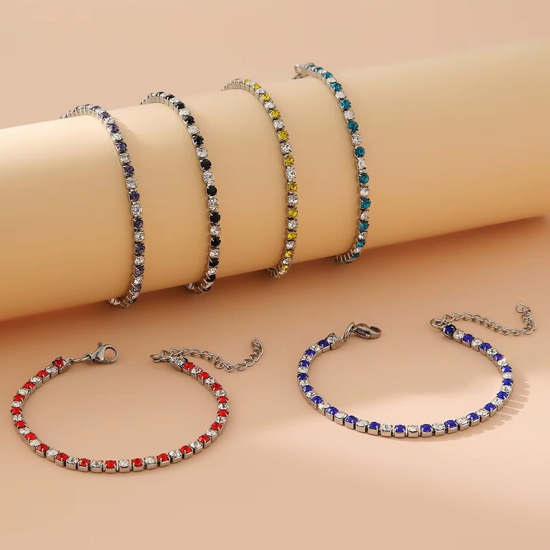 Náramky z nehrdzavejúcej ocele pre ženy 3MM strieborné s diamantmi náramok módny lesklý kamienok darček