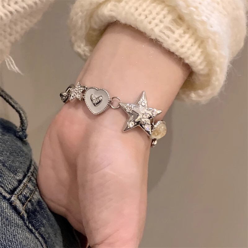 Estetică inimă stea brățară cu lanț All-match Fairy Love y2k bijuterii design zilnic de nișă Accesorii pentru navetiști pentru femei fete