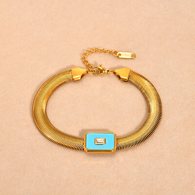 Brățări din oțel inoxidabil Lanț plat de șarpe Zircon Negru Brățară marca Beifang pentru femei Bijuterii de modă de culoare aurie Cadouri zilnice