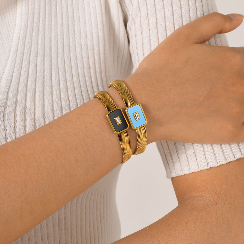 Brățări din oțel inoxidabil Lanț plat de șarpe Zircon Negru Brățară marca Beifang pentru femei Bijuterii de modă de culoare aurie Cadouri zilnice