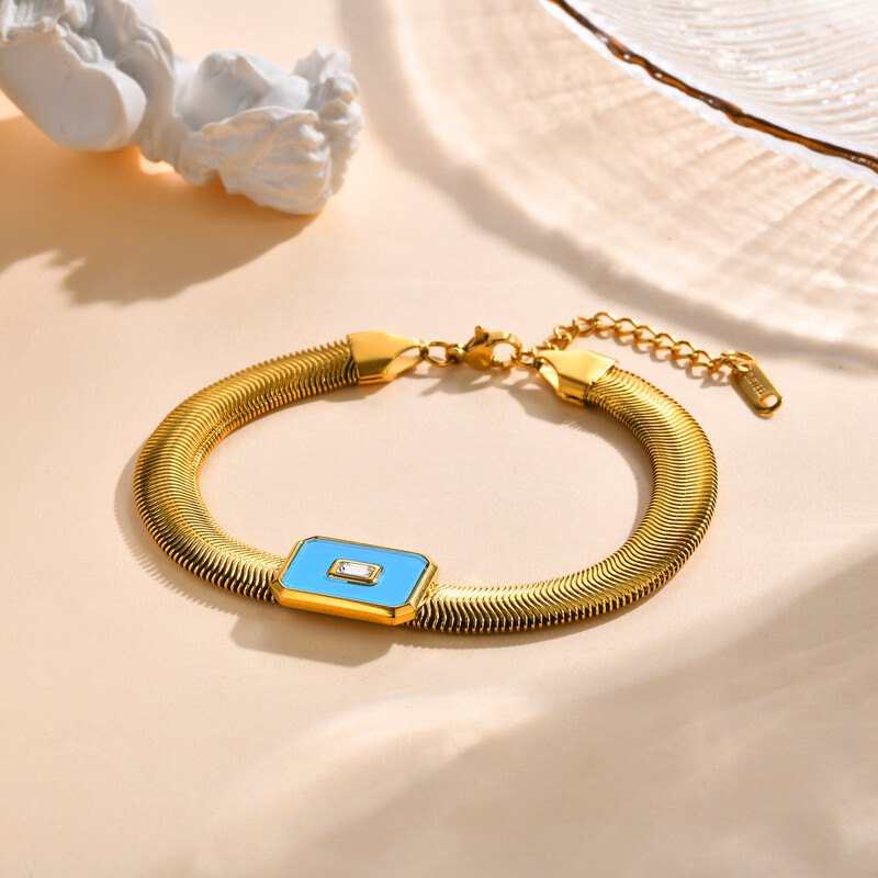 Brățări din oțel inoxidabil Lanț plat de șarpe Zircon Negru Brățară marca Beifang pentru femei Bijuterii de modă de culoare aurie Cadouri zilnice