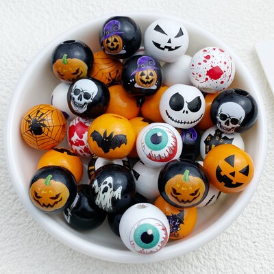 10 τμχ Νέα σειρά από διάτρητες ξύλινες χάντρες 16 χιλιοστών Halloween κατάλληλες για αξεσουάρ βραχιολιών DIY Κατασκευής κοσμημάτων