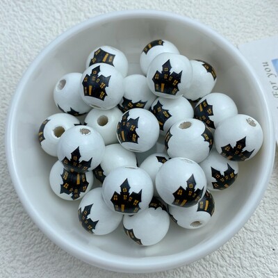 10 τμχ Νέα σειρά από διάτρητες ξύλινες χάντρες 16 χιλιοστών Halloween κατάλληλες για αξεσουάρ βραχιολιών DIY Κατασκευής κοσμημάτων