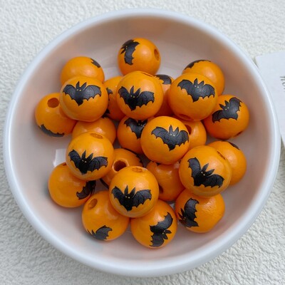 10 τμχ Νέα σειρά από διάτρητες ξύλινες χάντρες 16 χιλιοστών Halloween κατάλληλες για αξεσουάρ βραχιολιών DIY Κατασκευής κοσμημάτων