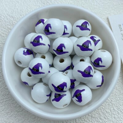 10 τμχ Νέα σειρά από διάτρητες ξύλινες χάντρες 16 χιλιοστών Halloween κατάλληλες για αξεσουάρ βραχιολιών DIY Κατασκευής κοσμημάτων