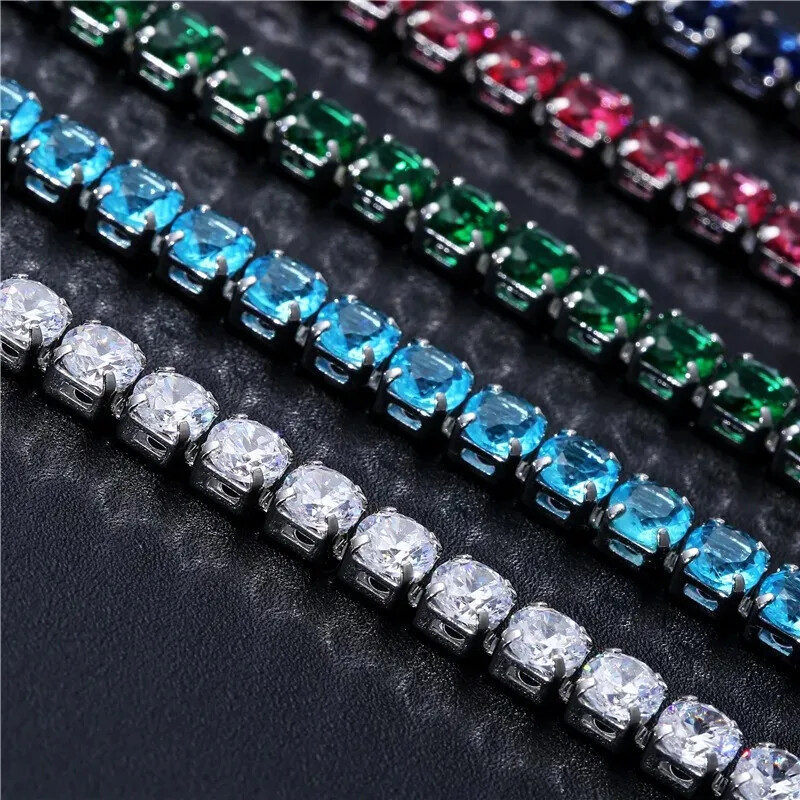 Luxusné hiphopové tenisové náramky Iced Out 4 mm s kubickým zirkónom a krištáľom pre ženy a mužov, zlaté a strieborné náramky a retiazkové šperky