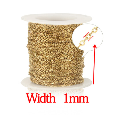 2 metrai / aikštelė 1 mm 1,5 mm 2 mm 2,5 mm 3 x 4 mm nerūdijančio plieno grandinėlė Plieninė aukso spalvos „pasidaryk pats“ grandinėlė, skirta apyrankėms, karolių papuošalams gaminti
