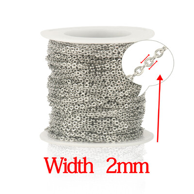 2 metrai / aikštelė 1 mm 1,5 mm 2 mm 2,5 mm 3 x 4 mm nerūdijančio plieno grandinėlė Plieninė aukso spalvos „pasidaryk pats“ grandinėlė, skirta apyrankėms, karolių papuošalams gaminti