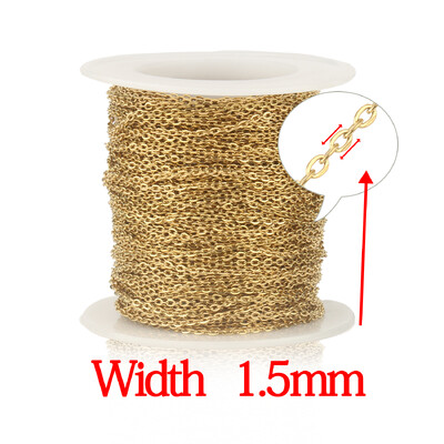 2 metrai / aikštelė 1 mm 1,5 mm 2 mm 2,5 mm 3 x 4 mm nerūdijančio plieno grandinėlė Plieninė aukso spalvos „pasidaryk pats“ grandinėlė, skirta apyrankėms, karolių papuošalams gaminti