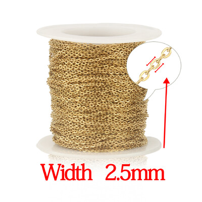 2 metrai / aikštelė 1 mm 1,5 mm 2 mm 2,5 mm 3 x 4 mm nerūdijančio plieno grandinėlė Plieninė aukso spalvos „pasidaryk pats“ grandinėlė, skirta apyrankėms, karolių papuošalams gaminti