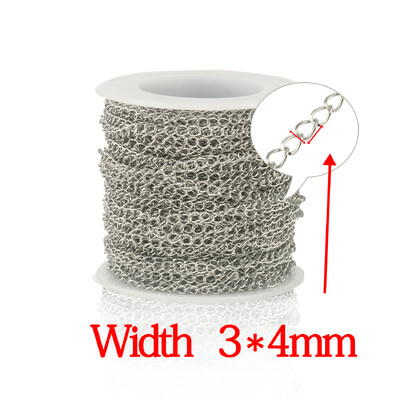 2 metrai / aikštelė 1 mm 1,5 mm 2 mm 2,5 mm 3 x 4 mm nerūdijančio plieno grandinėlė Plieninė aukso spalvos „pasidaryk pats“ grandinėlė, skirta apyrankėms, karolių papuošalams gaminti