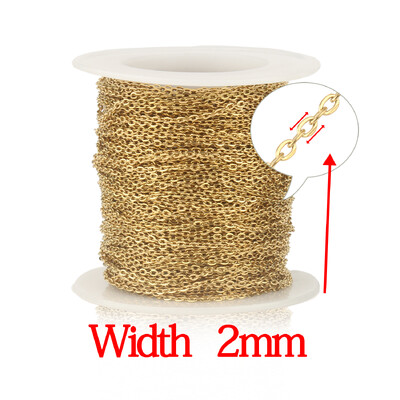 2 metrai / aikštelė 1 mm 1,5 mm 2 mm 2,5 mm 3 x 4 mm nerūdijančio plieno grandinėlė Plieninė aukso spalvos „pasidaryk pats“ grandinėlė, skirta apyrankėms, karolių papuošalams gaminti