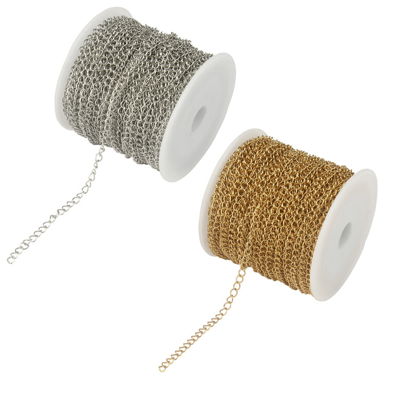 2 metrai / aikštelė 1 mm 1,5 mm 2 mm 2,5 mm 3 x 4 mm nerūdijančio plieno grandinėlė Plieninė aukso spalvos „pasidaryk pats“ grandinėlė, skirta apyrankėms, karolių papuošalams gaminti