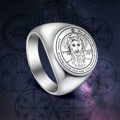 EUEAVAN Key of Solomon Seal Rings for Men Από ανοξείδωτο ατσάλι Ασημί χρώμα Το πρώτο δαχτυλίδι πεντάλφα Καλή τύχη Talisman Amulet Jewelry